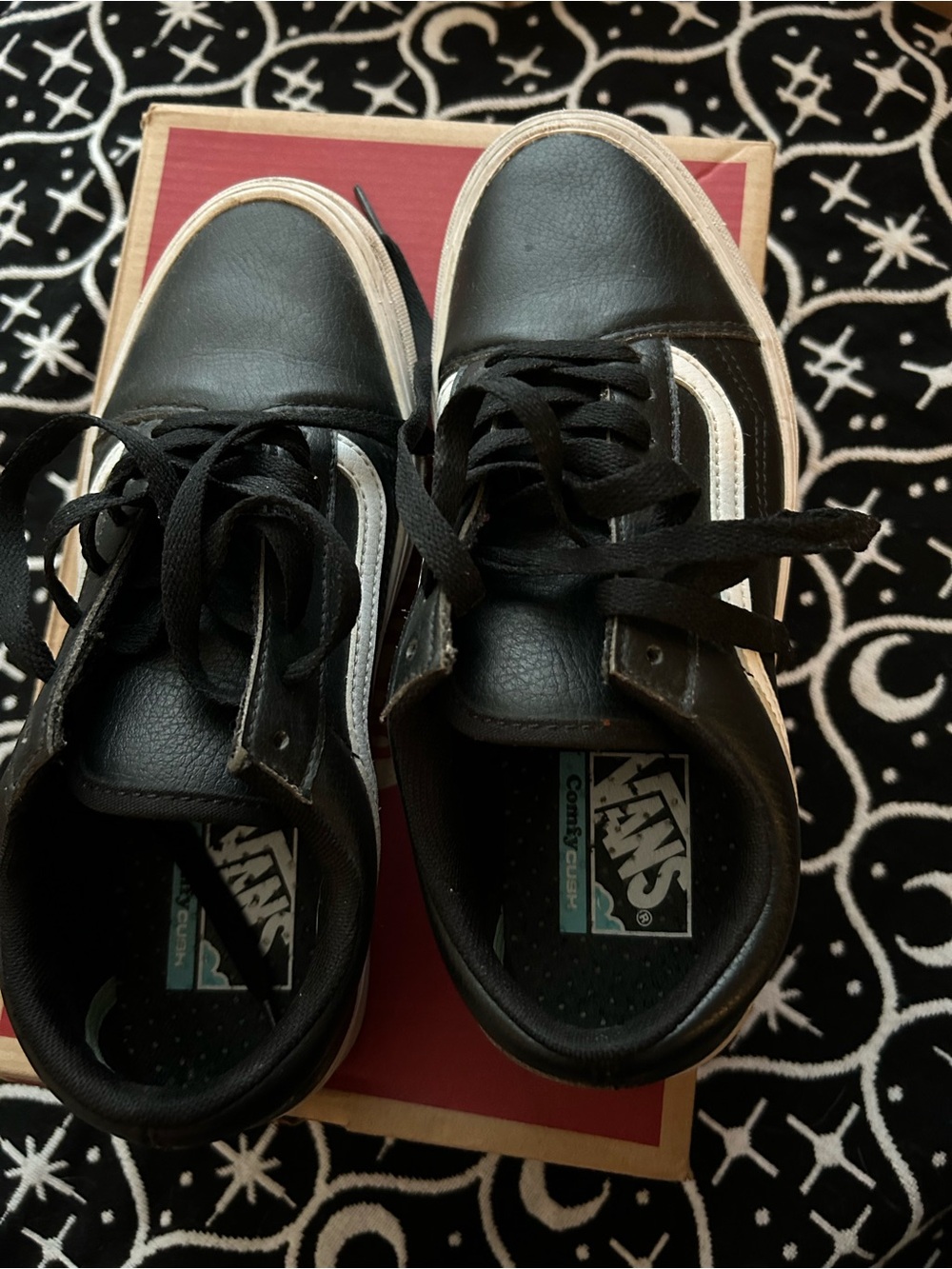 Vans Black Leather Low-Top Sneakers with White Stripe